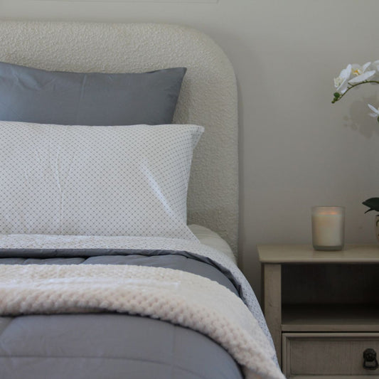 Grey comforter set with matching European pillow shams