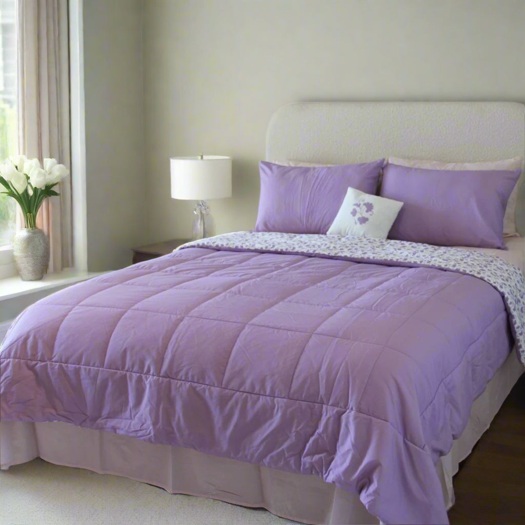 100% Cotton - Lavender Vale - 7-Piece Purple Comforter Set
