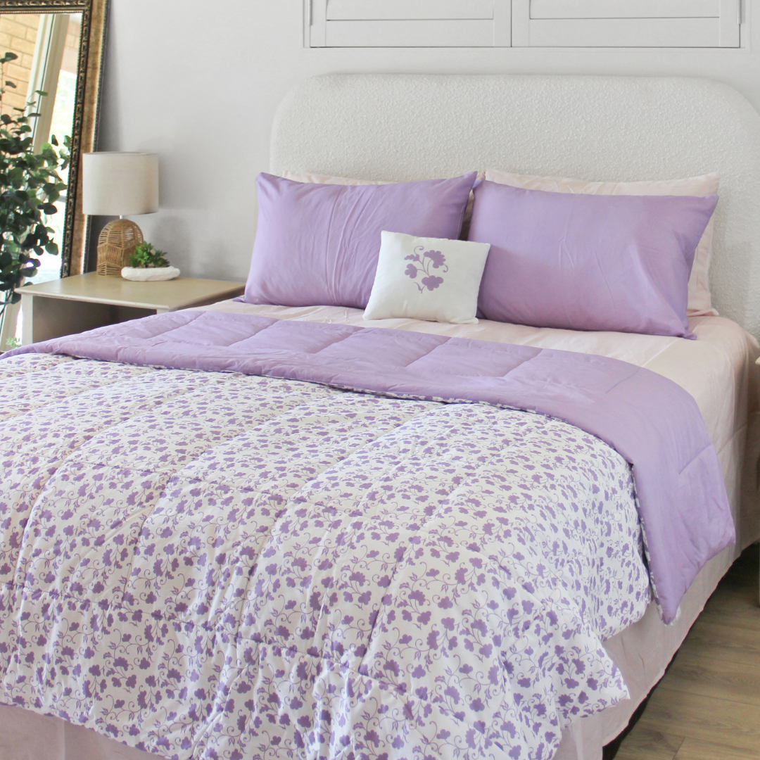 100% Cotton - Lavender Vale - 7-Piece Purple Comforter Set