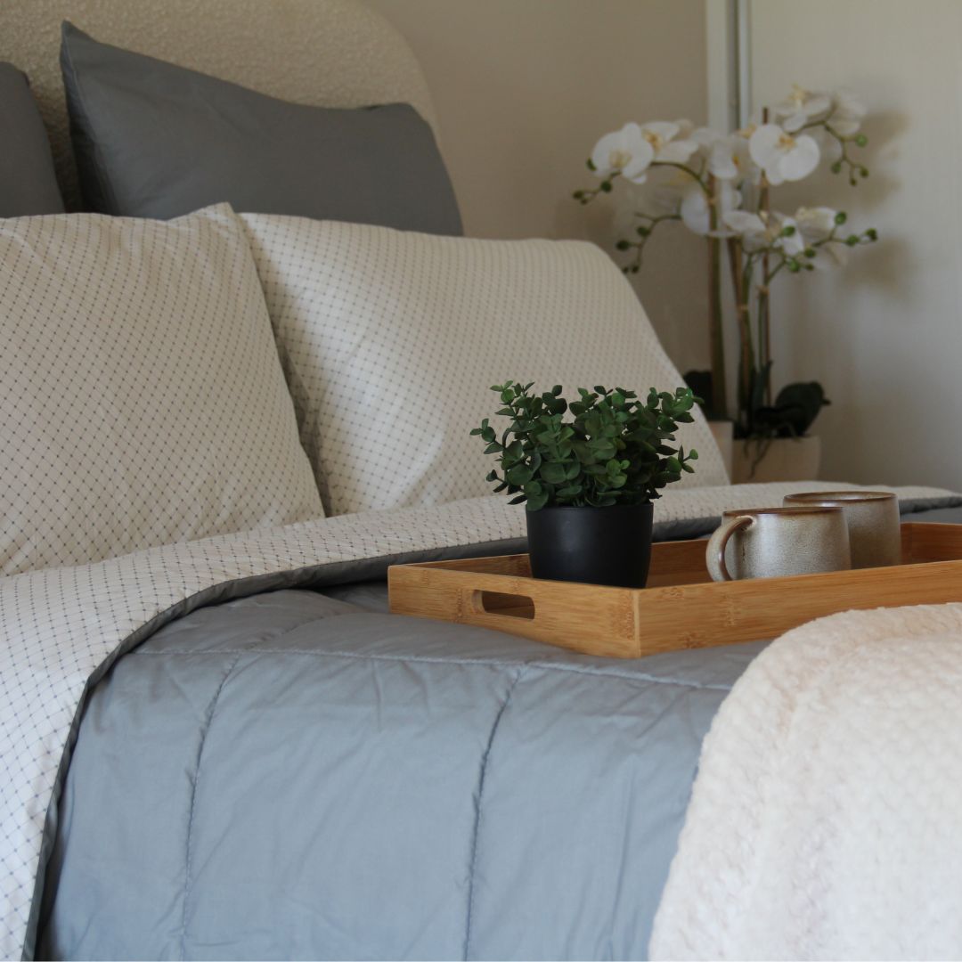 Grey and white comforter set